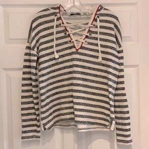 White+Warren lace front striped hoodie XS